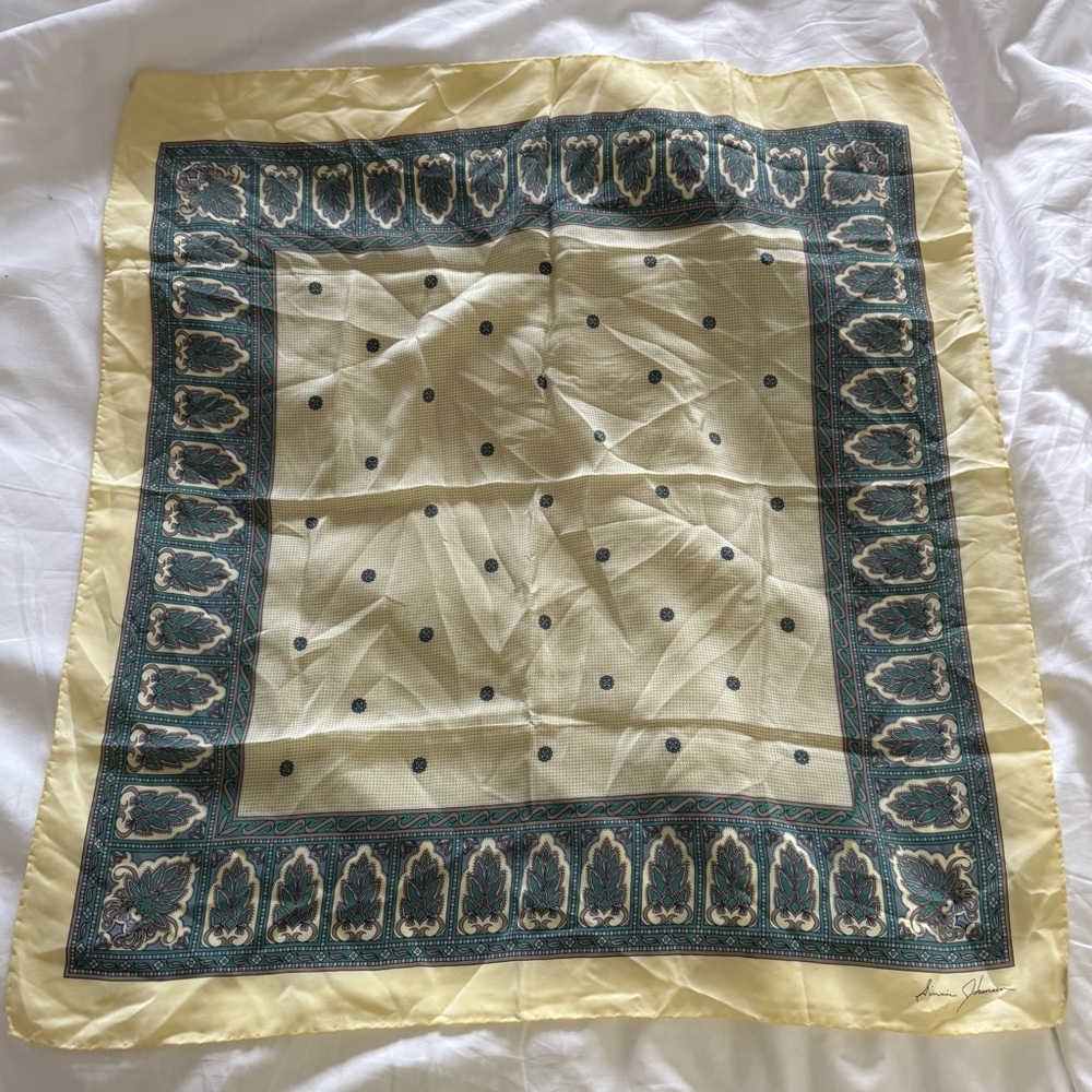 Vintage Ginnie Johansen Yellow Silk Scarf 27” x 24” #g89